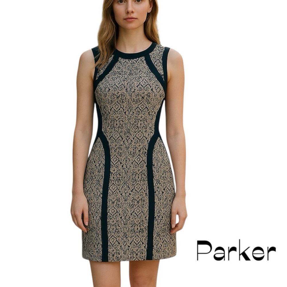 Parker Black Cream Sleeveless Sheath Dress NWT Size S